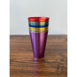 Vintage Anodized Aluminum Tumblers Set of 6 Multicolor Retro Metal Drinking Cups